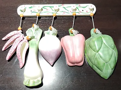 Vintage Pastel Tone Ceramic Rack Vegetable Measuring Cups And Spoons Set HTF • $65