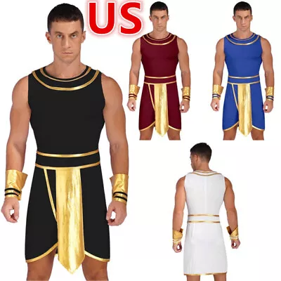 US Men's Egyptian Costume Pharaoh Cosplay Ancient Robes Egypt Fancy Dress Outfit • $20.69
