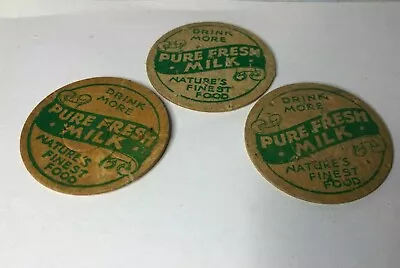 3 Vintage Card Milk Bottle Tops Advertising Pure Fresh Milk Natures Finest Food  • £11.66