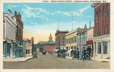 Manitowoc WI C.1920 Downtown 8th Street View Lake Michigan SHIP BUILDING Town! 1 • $8