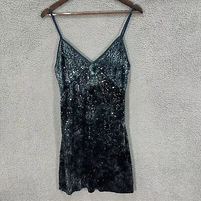$21.05 • Buy Zara Dress Womens Medium Green Slip Sequin Sleeveless V Neck Mini Party Event