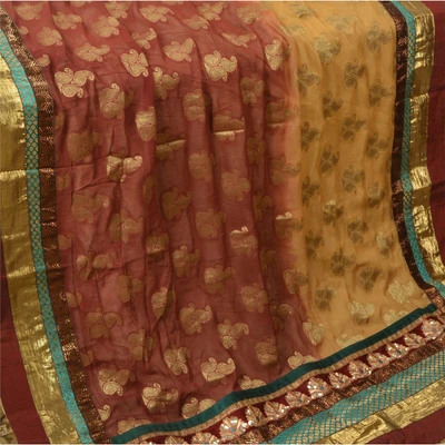$75 • Buy Sanskriti Vintage Indian Saree Cotton Silk Embroidered Pre Stitched Lehenga Sari