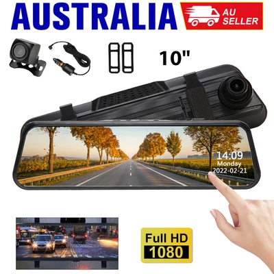 $58.95 • Buy 10'' 1080P Full Dual Dash Camera Front Rear Video Recorder DVR Reversing Mirror