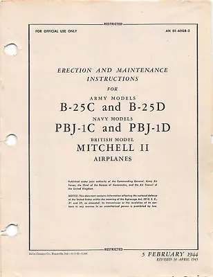 1945 B-25C & B-25D Erection & Maintenance World War II Book Flight Manual -CD • $44.99