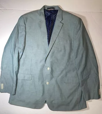 TOMMY HILFIGER Mens Light Blue Classic Chambray Suit Separate Blazer Cotton 48L • $14