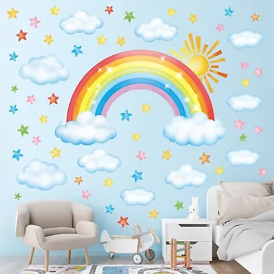 DECOWALL SG3-2314 Rainbow And Clouds Nursery Kids Removable Wall Stickers Decals • £16.99