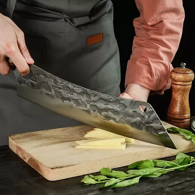 Kitchen Knife Carbon Steel Long Chef Knife Forged Cleaver Cutting Meat Knives • $39.99