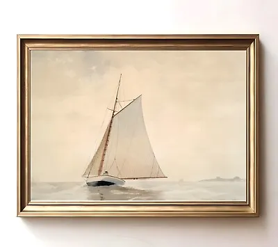Sailing Off Gloucester Neutral Sailboat Art Print Vintage Seascape Painting • $9.95