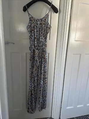 Ladies NEW LOOK Gorgeous Blue Floral Summer Jumpsuit Size 16 Tall Worn Once • £8.15