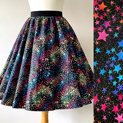 1950s Circle Skirt Rainbow Stars All Sizes - Glitter Print Galaxy Rockabilly • £39.99