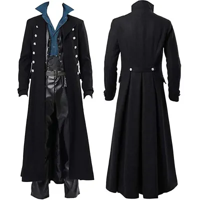 Men Carnival Coat Steampunk Retro Trench Coat Gothic Jacket Medieval Costume • £21.99