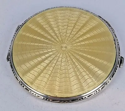 £295 • Buy Art Deco 1937 Lemon Yellow Guilloche Silver Compact By Crisford & Norris