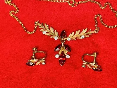Vintage VAN DELL 16” 12K GF Rhinestone Necklace & Matching Screwback Earrings • $39.99