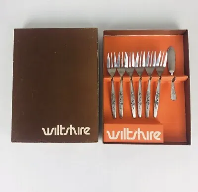 Vintage Wiltshire Fleurette Cake Fork Set - 7 Piece - Boxed Like New • $22.95