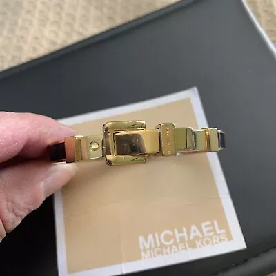 Michael Kors Gold Tone+black Enamel Hinge Belt Buckle Bangle Bracelet Mkj1765 • $25