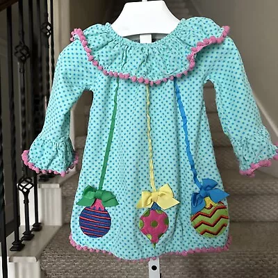Mud Pie Teal Corduroy Little Girls Christmas Ornaments Dress Size 9-12 Months • $15