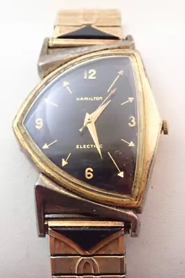 VINTAGE MENS HAMILTON PACER ELECTRIC BLACK DIAL 10k GOLD FILLED WRISTWATCH WATCH • $305