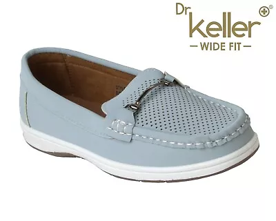 Ladies Dr Keller Blue Wide E Fit Boat Deck Shoes Casual Loafers Mocassins Size • £19.99