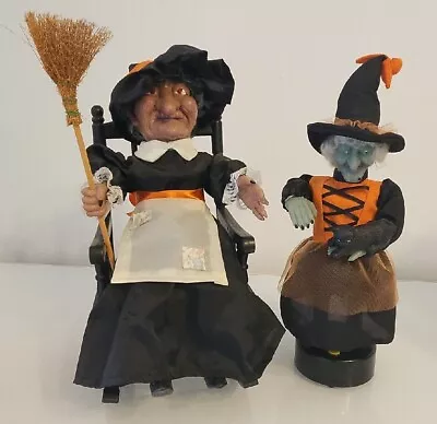 2 X Vintage Animated Gemmy Halloween Witches Black Cat Rocking Chair WORKS • £78.09