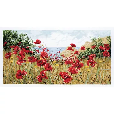 Clifftop Poppies Anchor Maia Collection Counted Cross Stitch Kit 9x17.5 In • $59