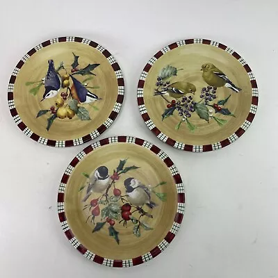 3 Lenox Winter Greetings Salad/Dessert Plates Chickadee Nuthatch Goldfinch • $24.95