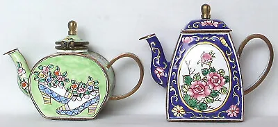 2 Kelvin Chen Enamel On Copper Mini Teapots #2 Flowers In Shoes #78 Roses  EXC • $19.50