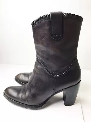 Paola Ferri 10 Brown Leather Cowboy Boots Whipstich Mid Calf EU 40 $300 • $29.99