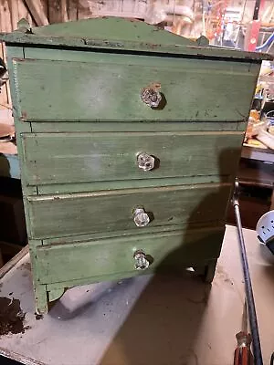 VTG Antique Salesman Sample Miniature Chest 4 Drawers Old Green Paint Glass Knob • $185