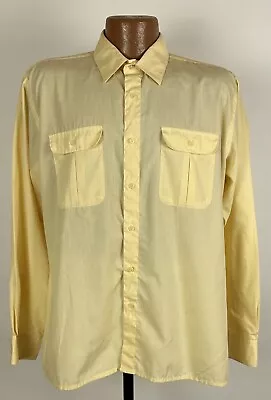 Vintage 80s JCPenney Mens Shop Shirt Large L Butter Yellow Long Sleeve Button Up • $25.99