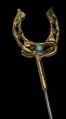 Horseshoe Shaped Hand Crafted Antique Hatpin Gold Plated With Turquoise Stones • £158.13