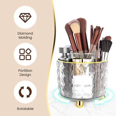 360 Rotating Makeup Brush Storage Box Desktop Organizer Cosmetic Holder For Room • £8.75