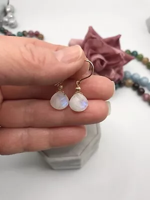 14K GF Moonstone Briolette Dangle Earrings 11mm BLUE FLASH • $54.99