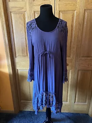 Monoreno Crochet Detail Front Tie Dark Purple Boho Dress   Size Large • $13