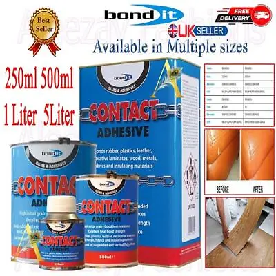 Bond It Contact Adhesive Solvent Based High Grab Neoprene Glue 250ml/500ml/1/5L • £9.45