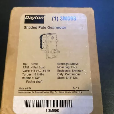Dayton 3M098 Shaded Pole Gearmotor • $89.95