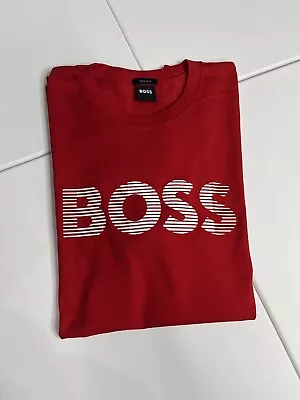 New HUGO BOSS Men's Cotton Crew Neck Logo Print T-Shirt Red Size Extra Large • $34.99