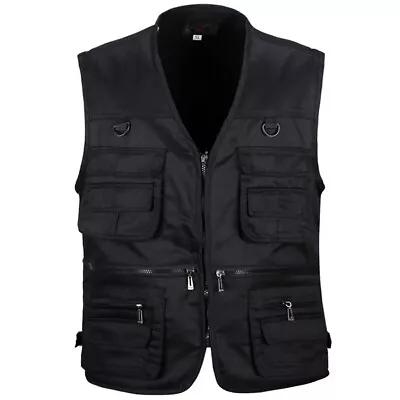 Men's Multi-Pocket Waistcoat Breathable Outdoor Sports Coat Thin Fishing Vest • £12.66