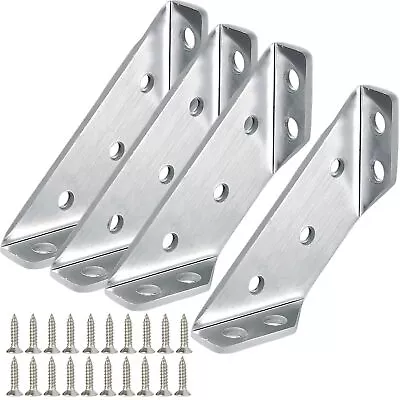 4 Pcs Trapeziform Angle Brackets Stainless Steel Corner Braces Furniture Fa... • $15.63