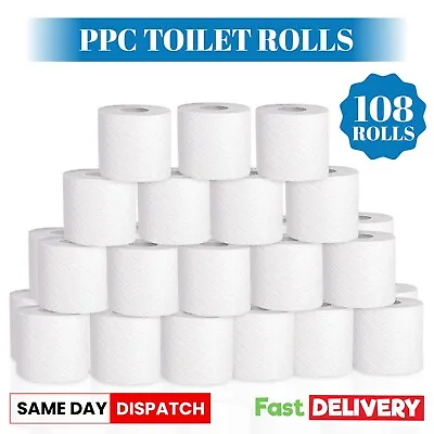 Toilet Rolls 2ply Quilted Embossed Soft Luxury White Tissue Paper Roll Bulk 108 • £23.99