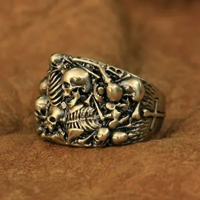 LINSION Rings Brass Skulls Grave Ring Mens Punk Jewelry BR257D US Size 7~15 • $19