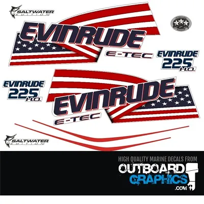 Evinrude 225hp ETEC / E-TEC HO Outboard Engine Decals/sticker Kit - White Cowl • $69.80