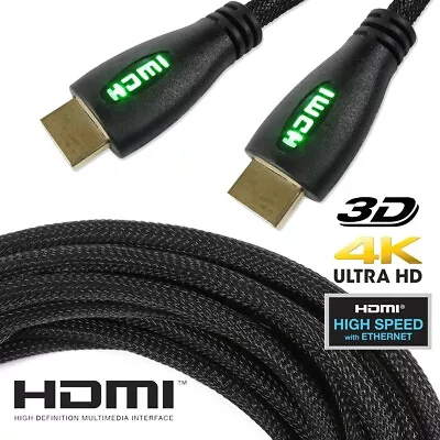 GREEN LED HDMI TO HDMI CABLE 4K Video Game Console Xbox Playstation LONG 5 METRE • £9.98