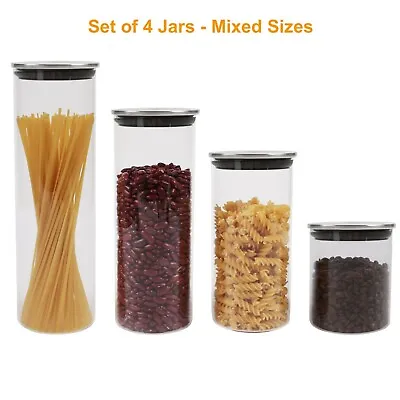 £21.95 • Buy Glass Food Storage Canister Jar With Stainless Airtight Steel Lid Seal, Set Of 4