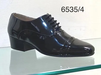 New *Reduced* Men's Classic Cuban Heel All Leather Black Patent Lace Up Shoes • £34