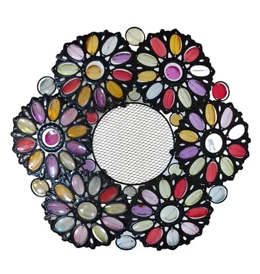 Footed Pedestal Decorative Bowl  Flower Burst  13 Inch Black/Multicolor • $44.99