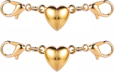 2Pcs 14K Gold Magnetic Necklace Clasps Heart Shaped Locking Magnetic Jewelry Cl • $10.10