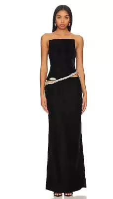 Nafsika Skourti The Unlock Dress In Black Gown Maxi Rhinestone Velvet UK 12 US 8 • £1139.87