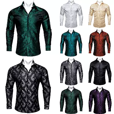 Mens Shirt Silk Long Sleeve T Shirts Dress Suit Slim Button Down Floral Casual • $30.99