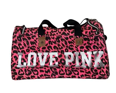 Victoria's Secret Love Pink Leopard Rolling Duffle Bag Suitcase Vintage Y2K • $96