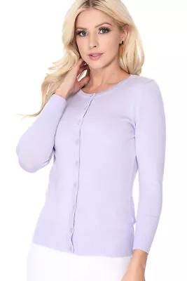 YEMAK Women's 3/4 Sleeve Crewneck Button-Down Basic Cardigan Sweater CO079 (S-L) • $20.55